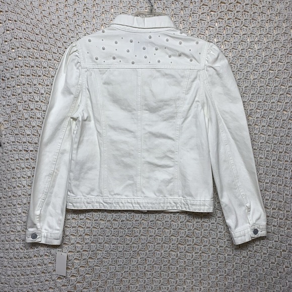 Vigoss Denim Jacket Womens Sz M White‎ Jean Petals Pearl Posy Pockets Western - Picture 3 of 13
